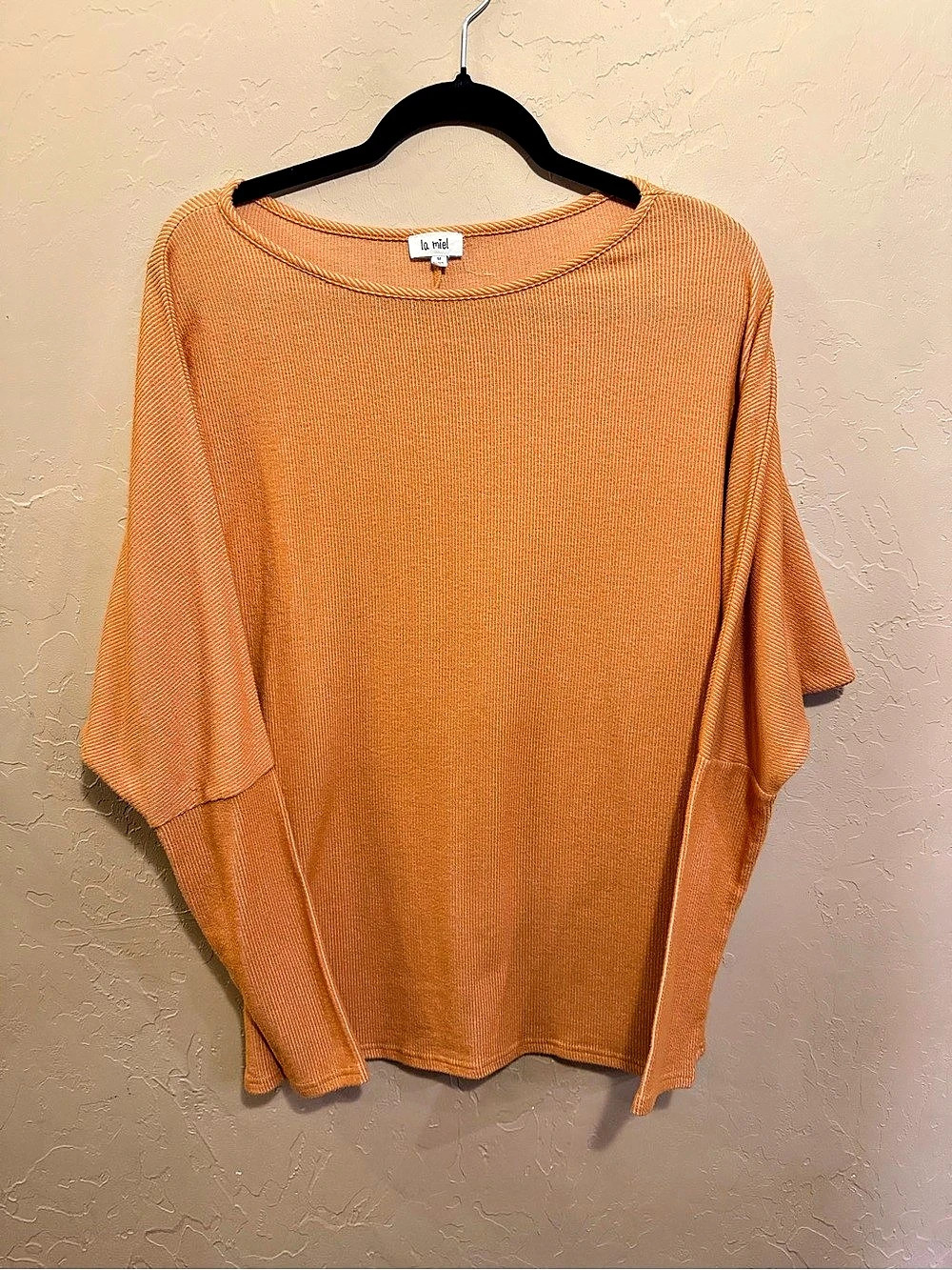 la miel Ribbed Dolman Sleeve Top in Orange Size Medium